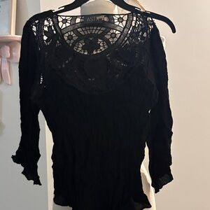 Astr Black Crochet Yoke Long Sleeve Tunic Top
